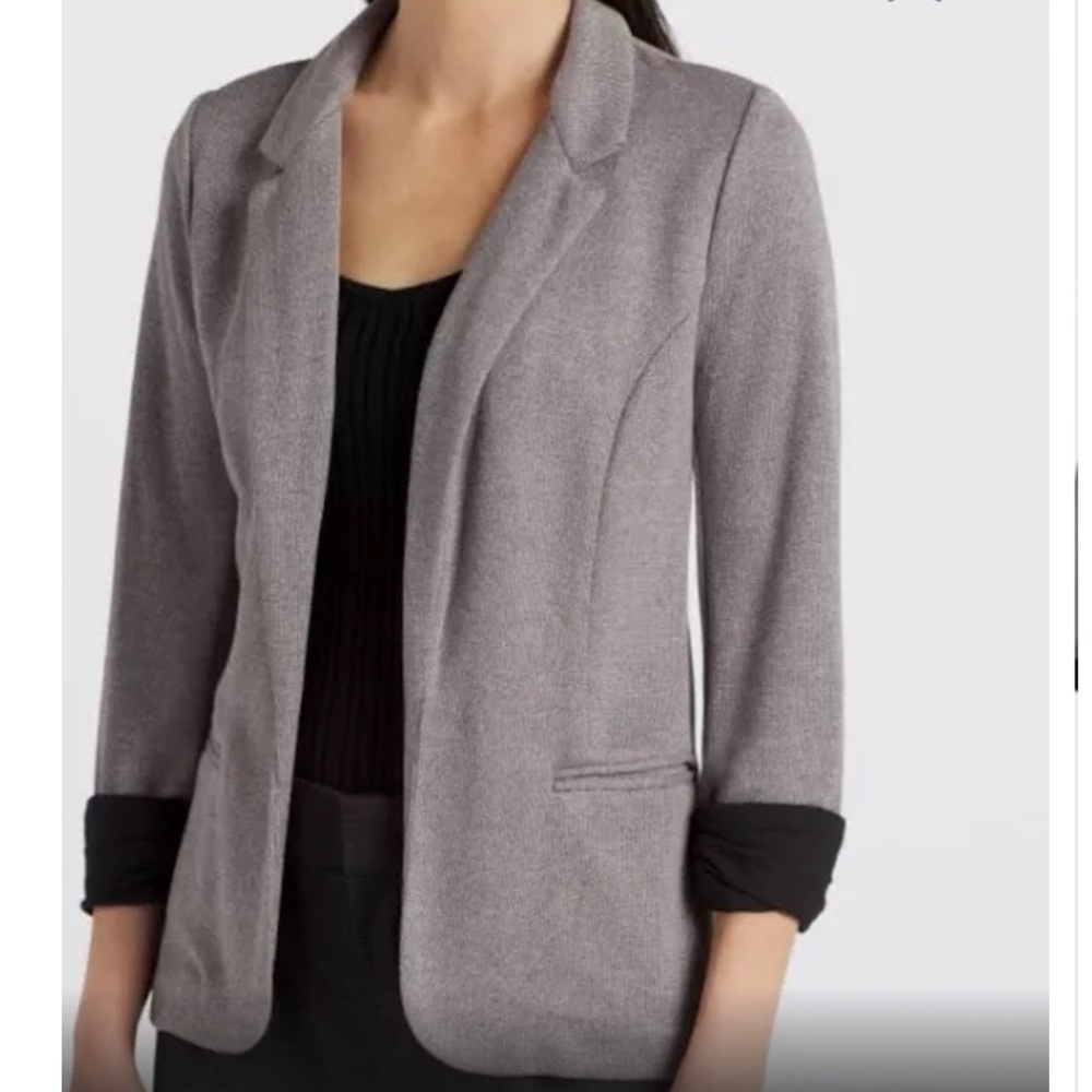 SKIES ARE BLUE Gray Knit Open Blazer Front Pockets & 3/4 Sleeves Size XS